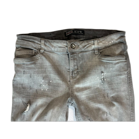 ZARA Z1975 Highly Distressed Gray Ankle Zip Jeans Size 4 Mid Rise Grunge Skater - Picture 3 of 6